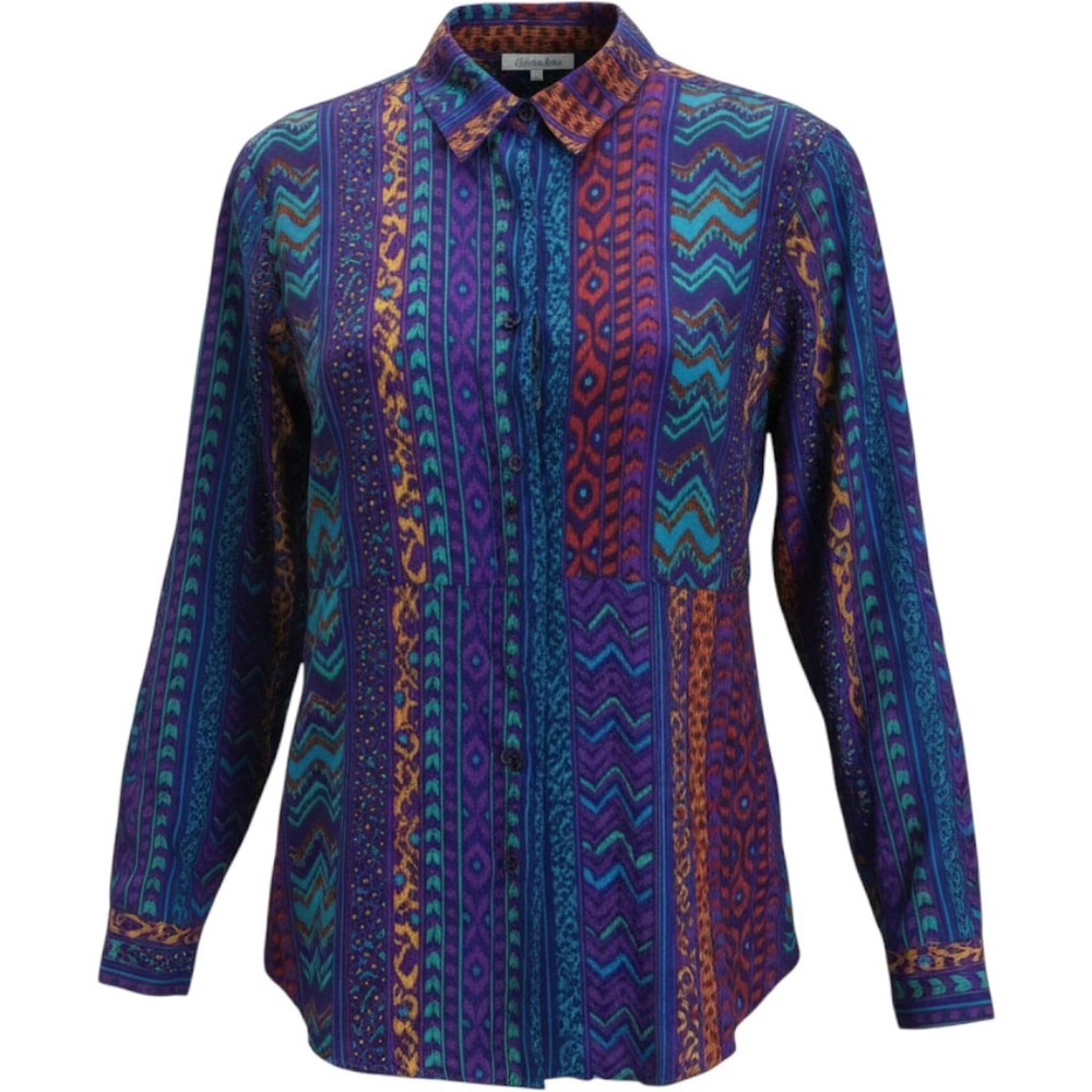 Andre Sauvage Vintage Purple Geometric Ikat Rayon Button Down Blouse Size 12
